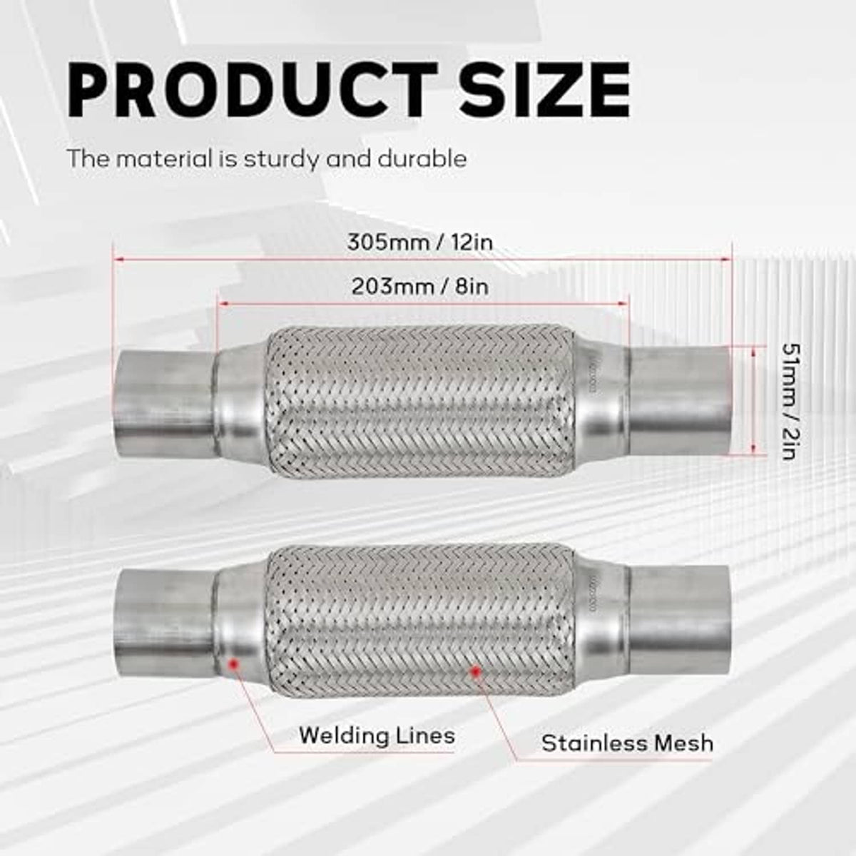 Stainless steel exhaust flex pipe with woven mesh section and two metal end collars