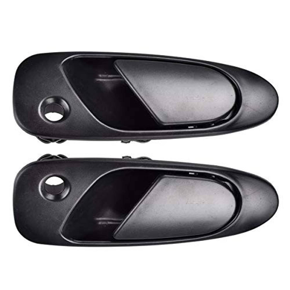 Black exterior front door handle pair, curved lever with keyhole opening