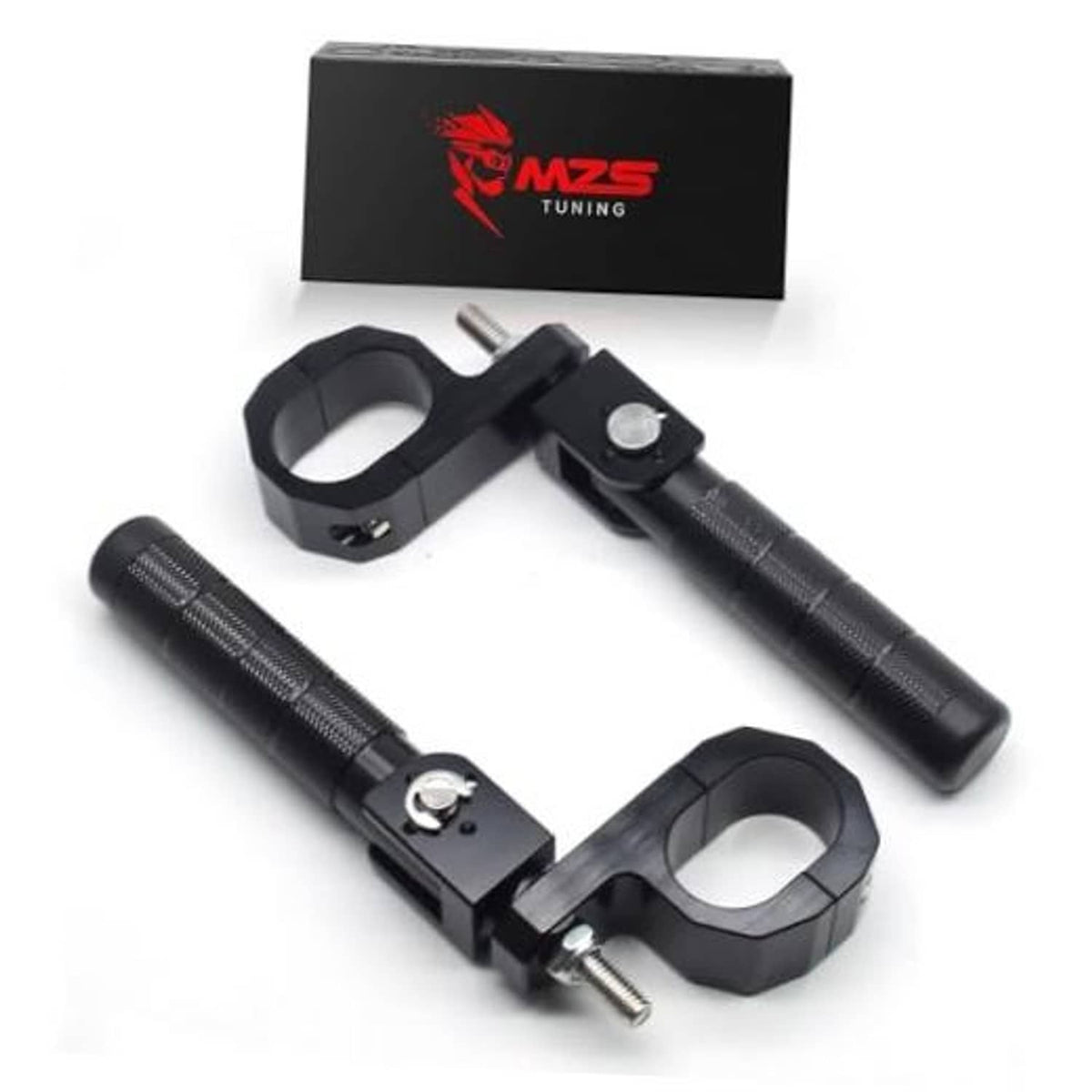 Motorcycle passenger folding footrest and foot peg set, black textured grips, metal brackets.