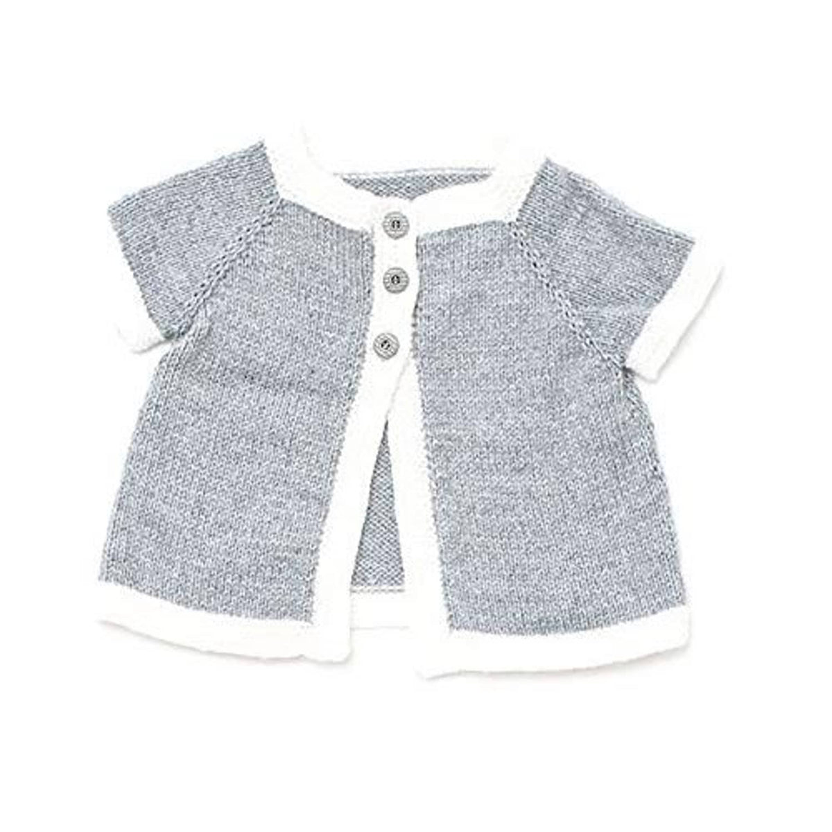 Light gray knitted baby shirt with button placket and short sleeves