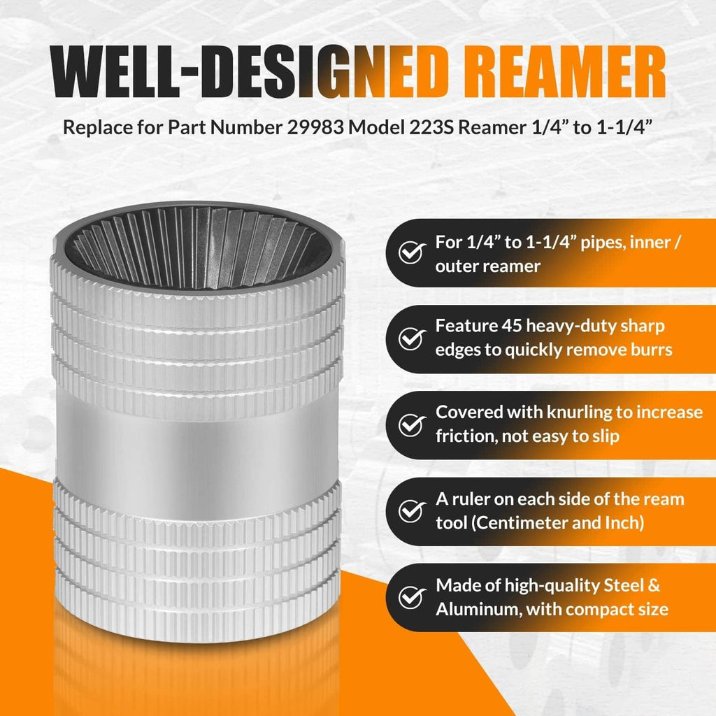 Metal reamer replacement tool with knurled exterior and radial cutting slots.