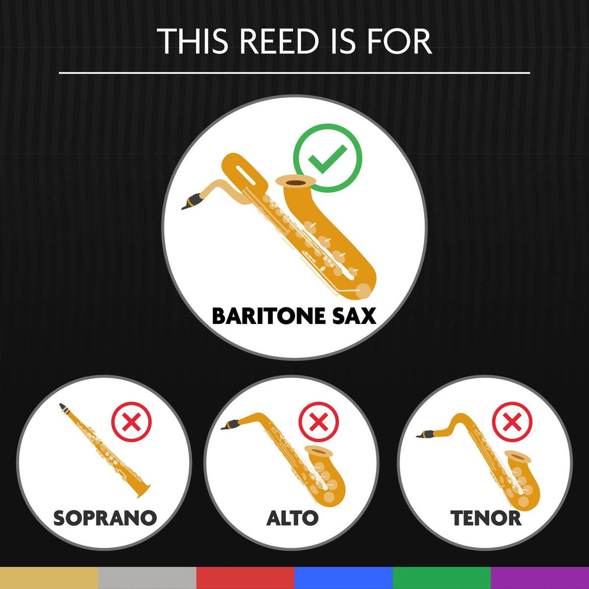 Baritone saxophone reed compatibility graphic with check mark