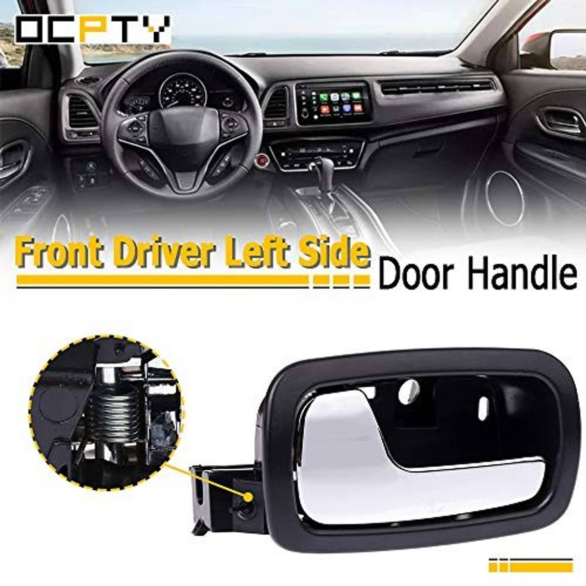 Black interior left door handle replacement with silver inner pull and mounting pieces