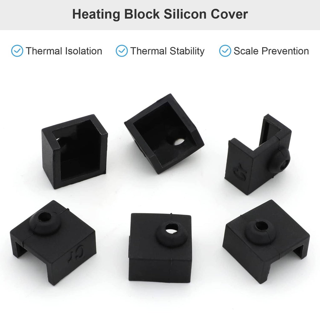 Six black heater block silicone covers, each with circular top opening and side cutout