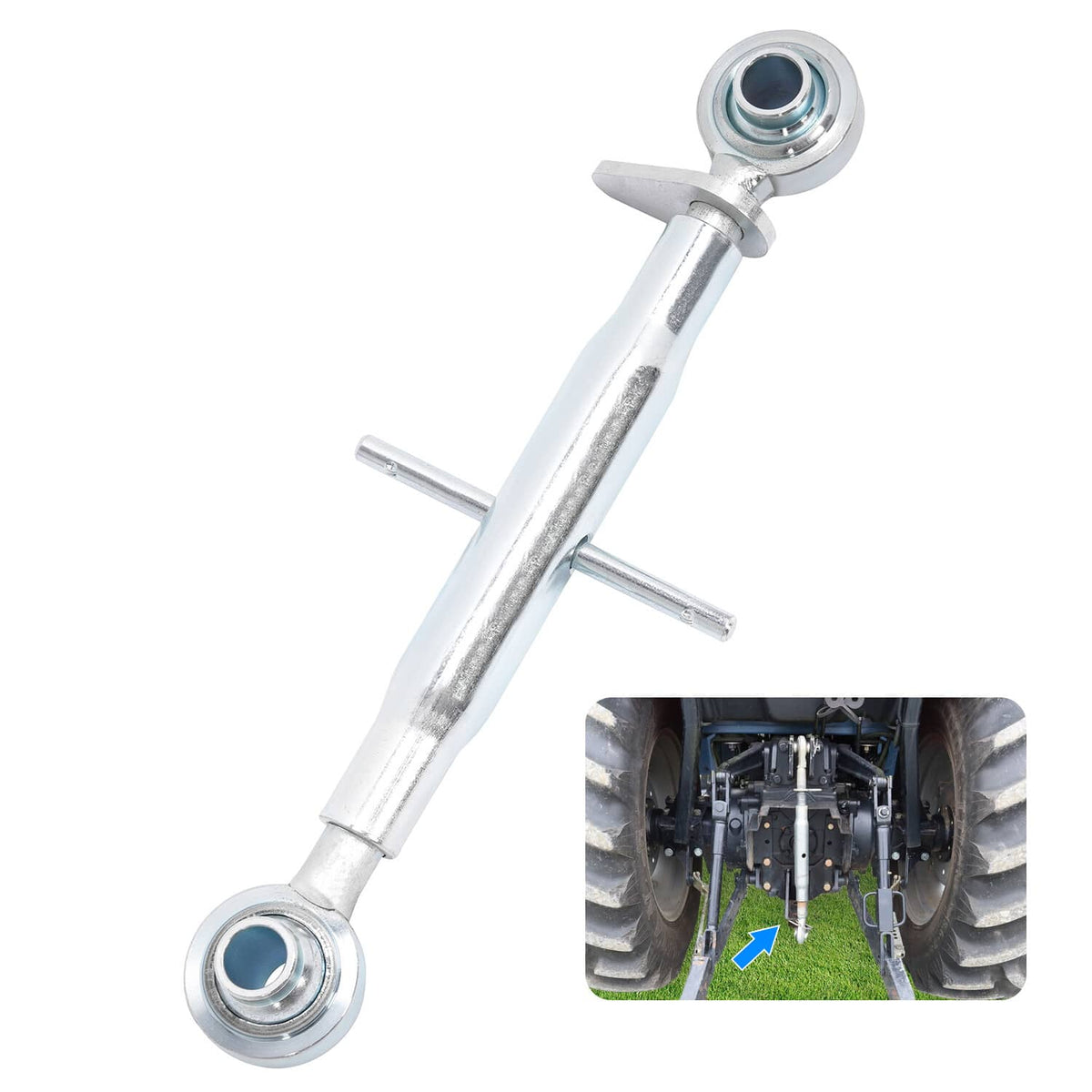 Galvanized adjustable 3-point hitch top link with clevis end and alignment pin