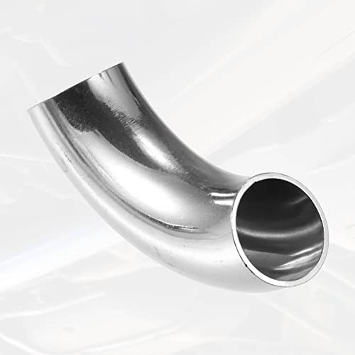 90-degree stainless steel elbow bend pipe section with open circular ends