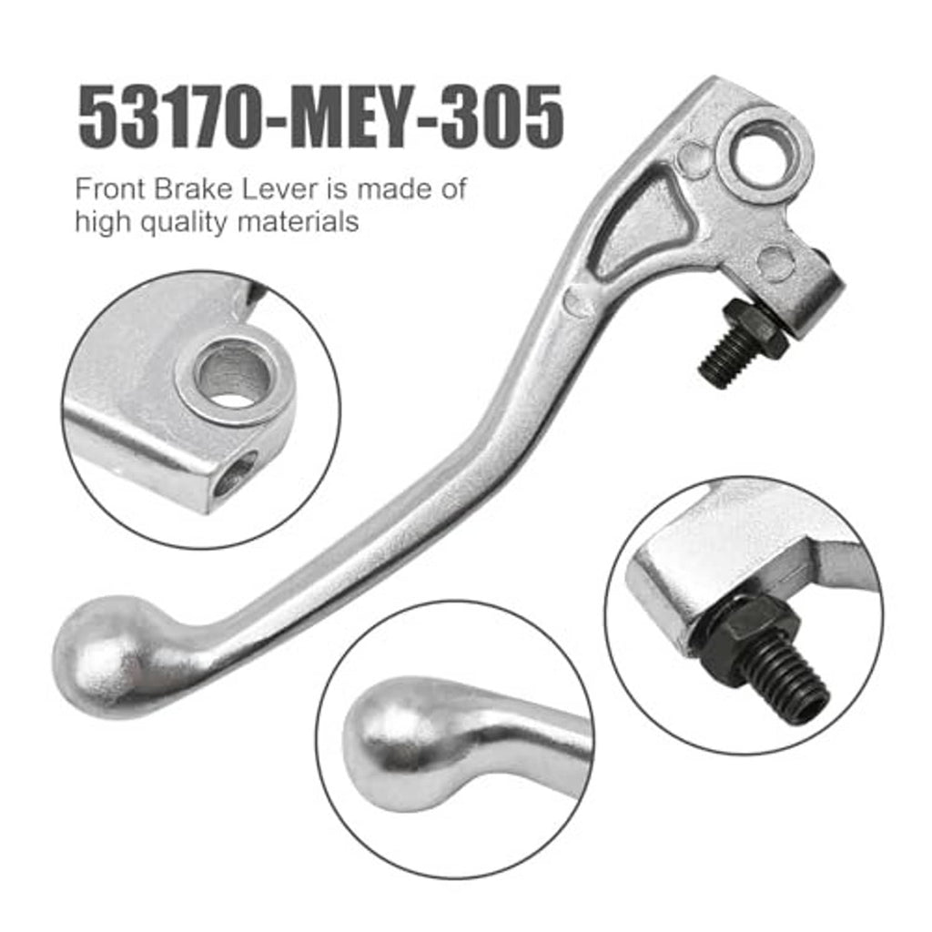 Silver motorcycle brake lever replacement with mounting hole and threaded adjustment bolt