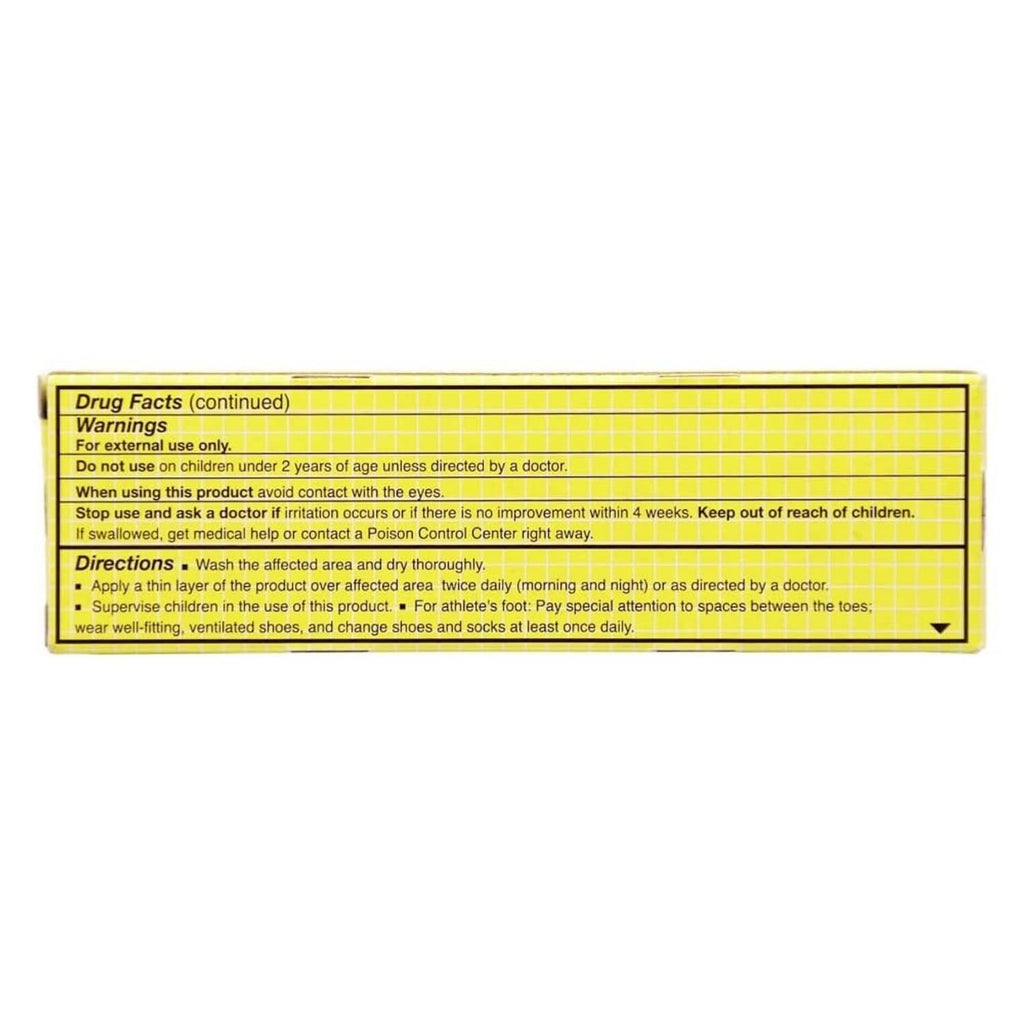 Derman antifungal cream back panel with warnings and directions for use.