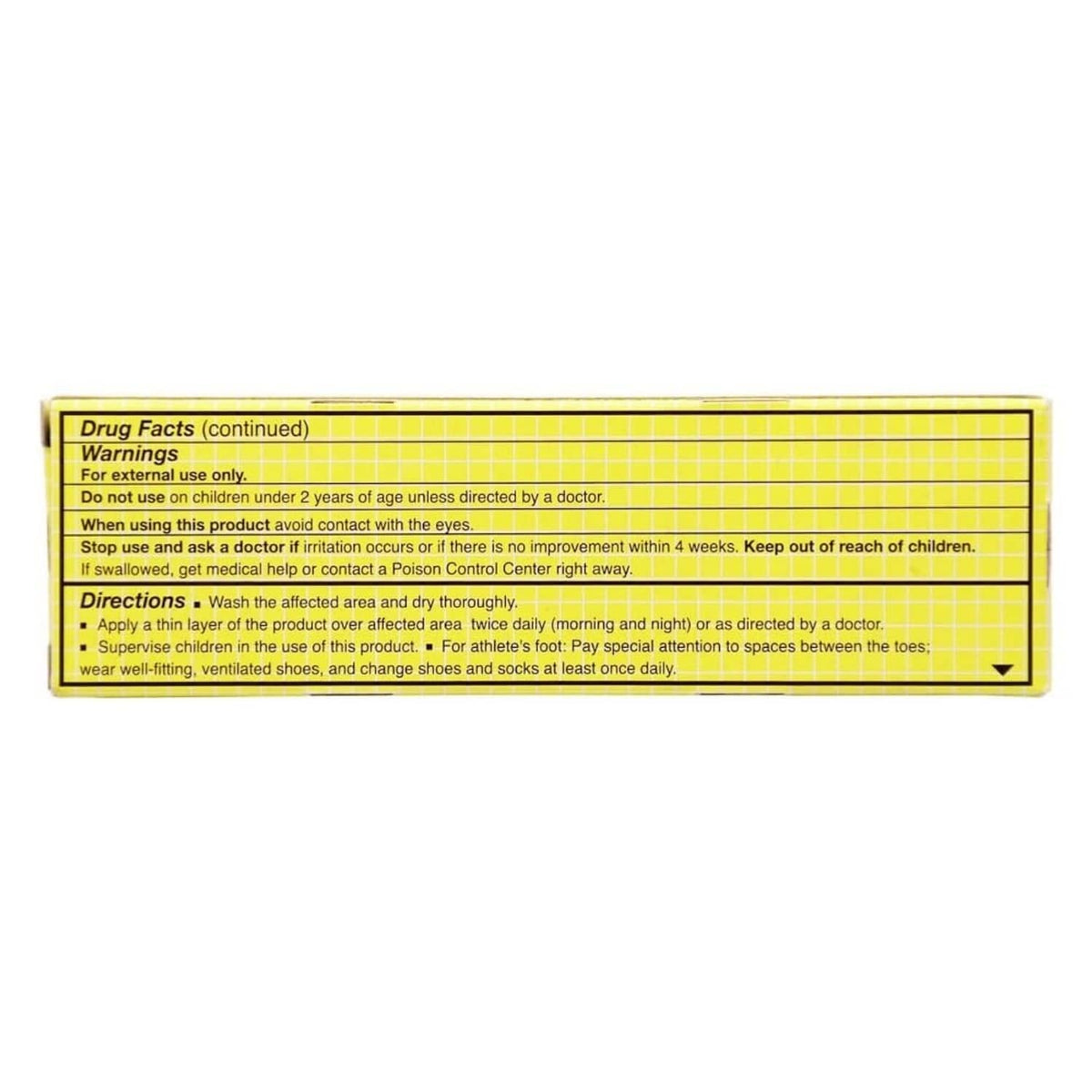 Derman antifungal cream back panel with warnings and directions for use.