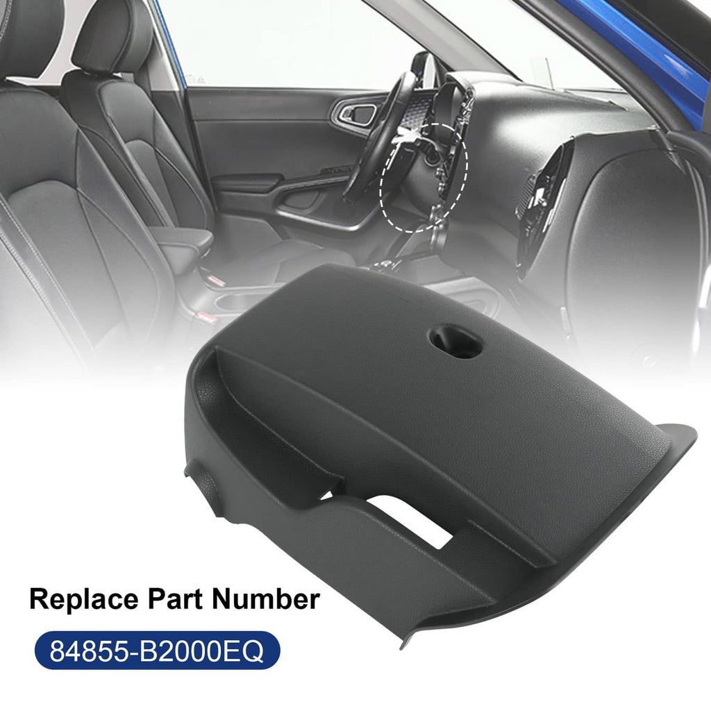 Dark gray steering column lower cover for vehicle interior with keyhole opening