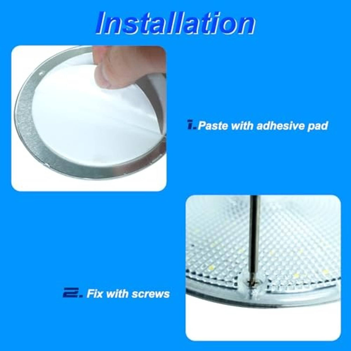 4-inch round LED dome light with adhesive pad and screw-mount points