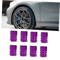 Purple hexagonal tire valve caps set of 8, ribbed metal design