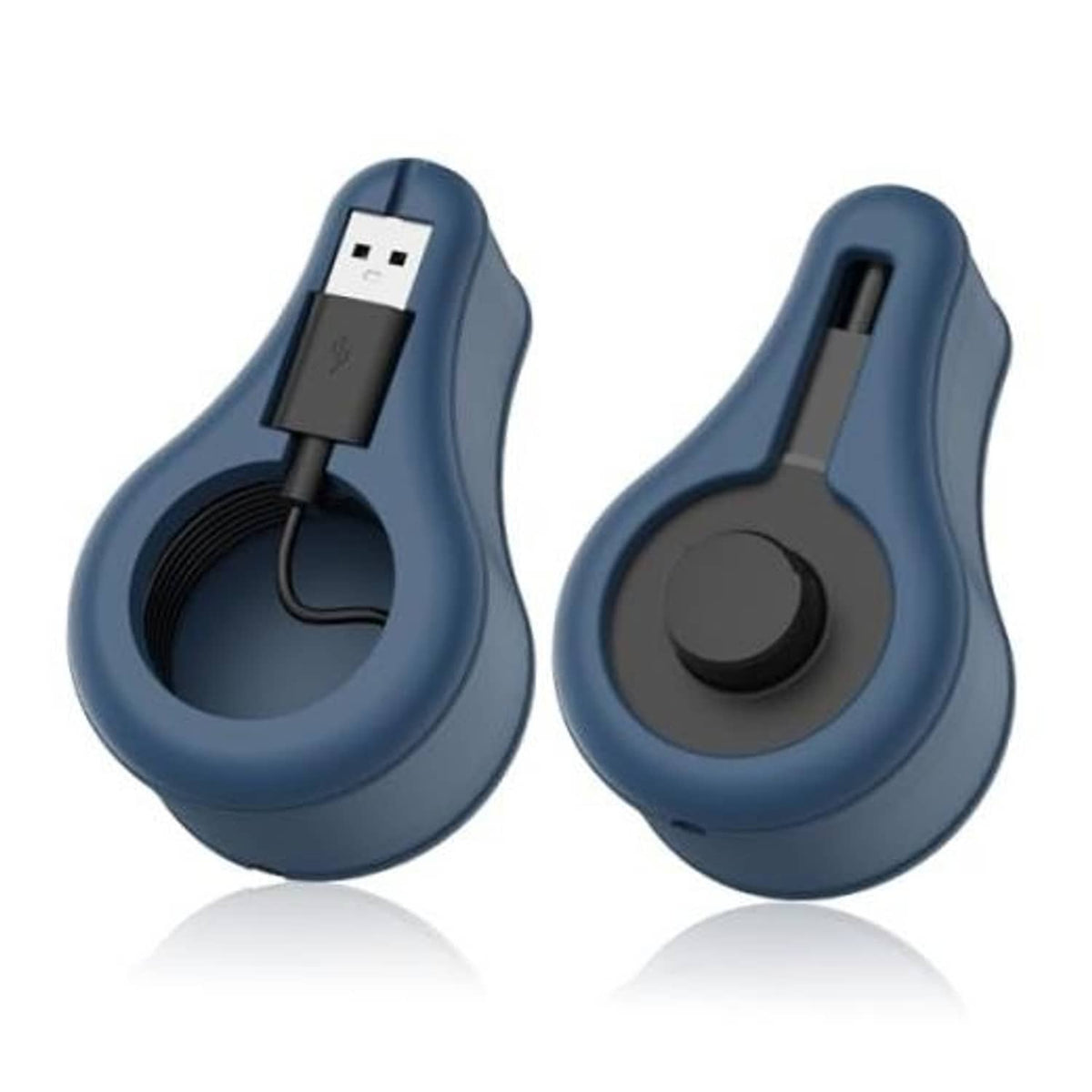 Blue silicone Oura Ring Gen3 charger protector cover with USB-C cable cord winder
