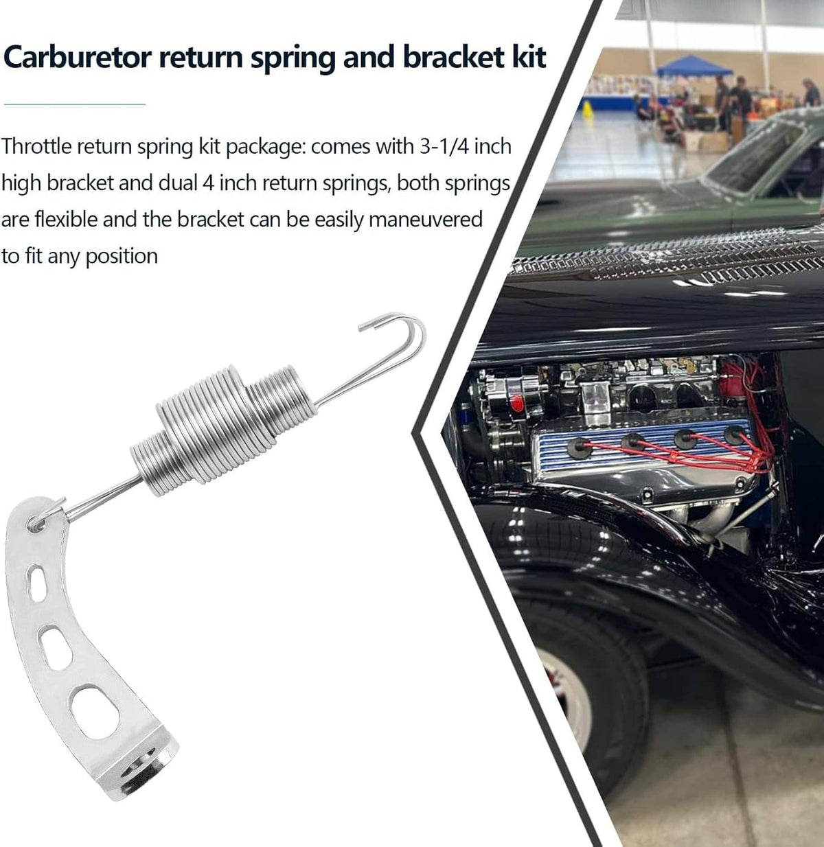 Stainless steel return spring bracket kit with coil spring and mounting bracket