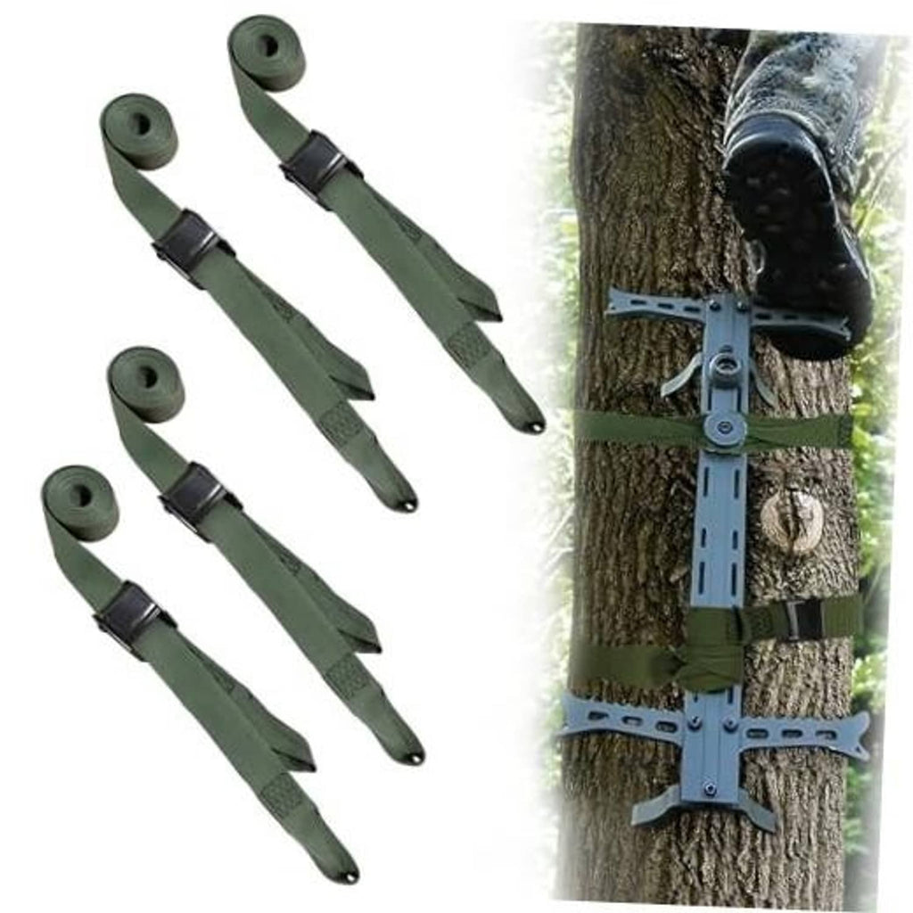 Set of four dark green hunting straps with metal cam buckles and loop ends