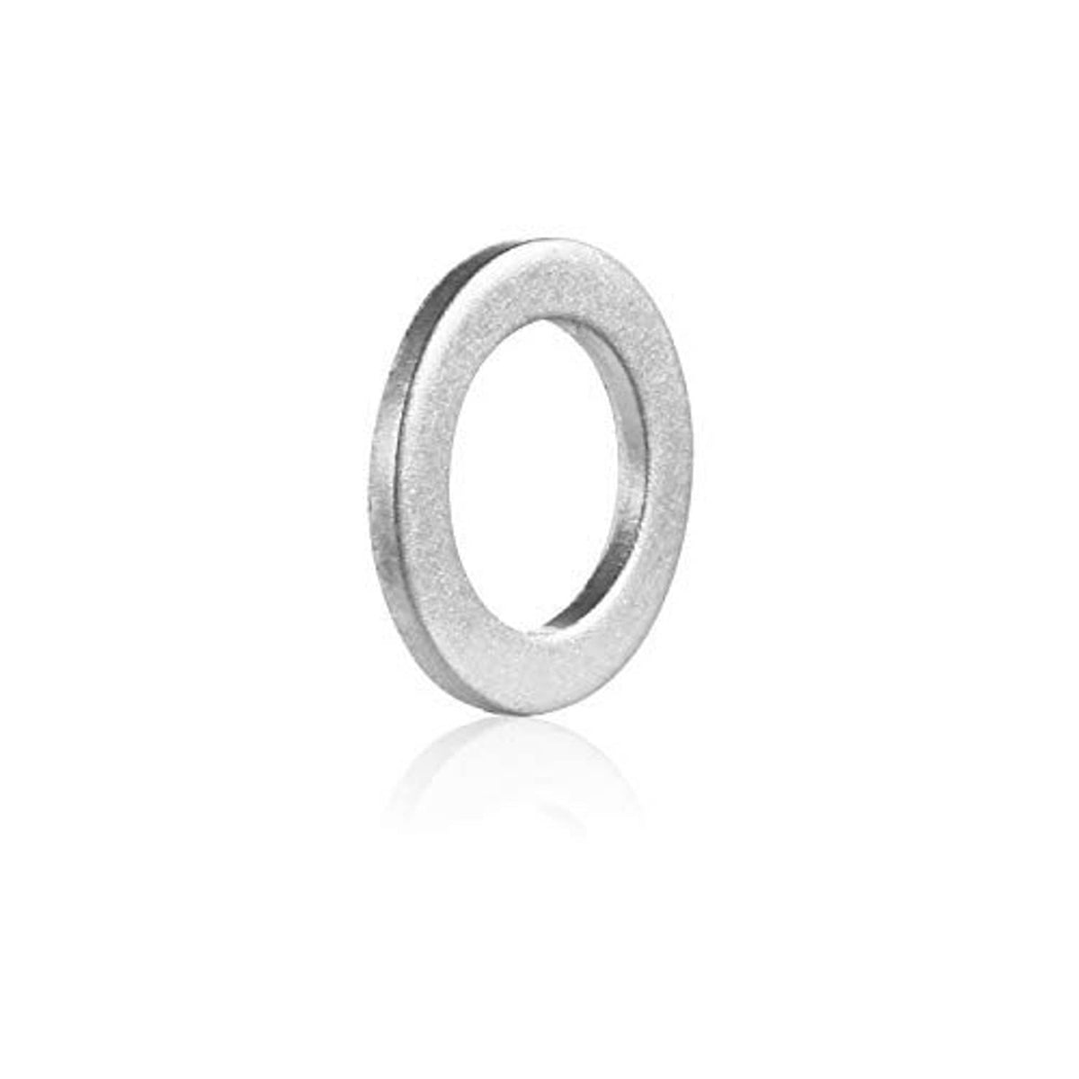 Aluminum crush washer, round silver flat ring with center hole close-up