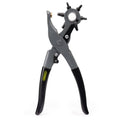 Gray and black leather hole punch pliers with multi-size rotating punch head