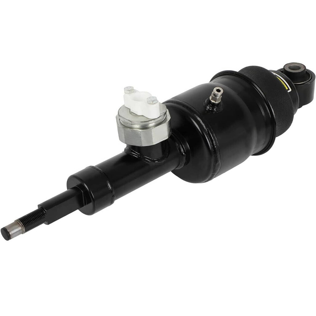 Single black rear air suspension shock strut with metal top mount and rod shaft