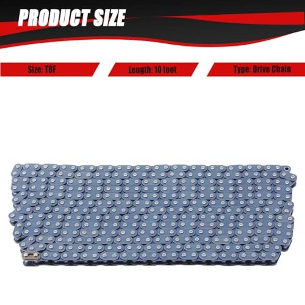 Blue roller drive chain 10-foot strip with connected link plates