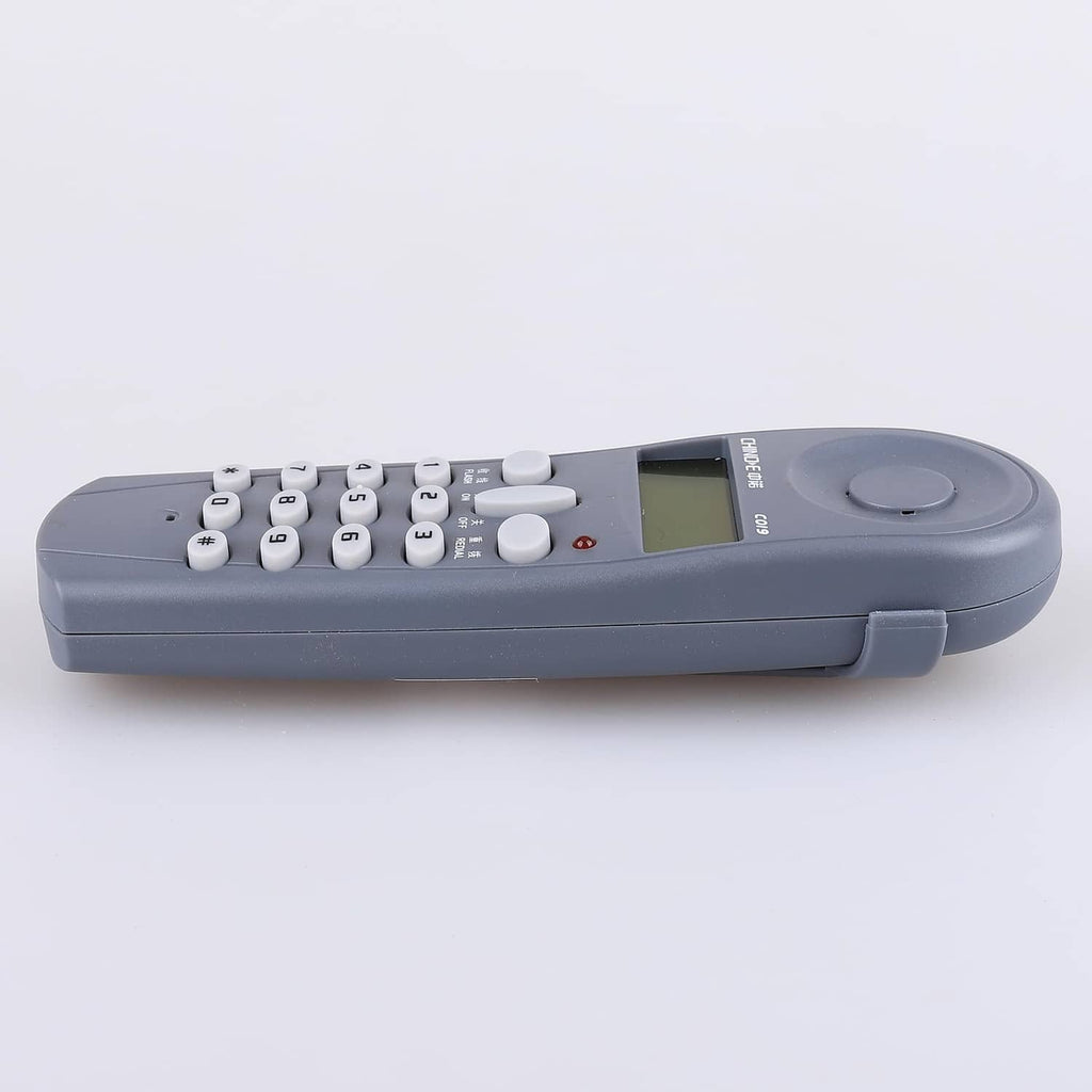 Phone line tester top view with keypad, LCD, and power control button