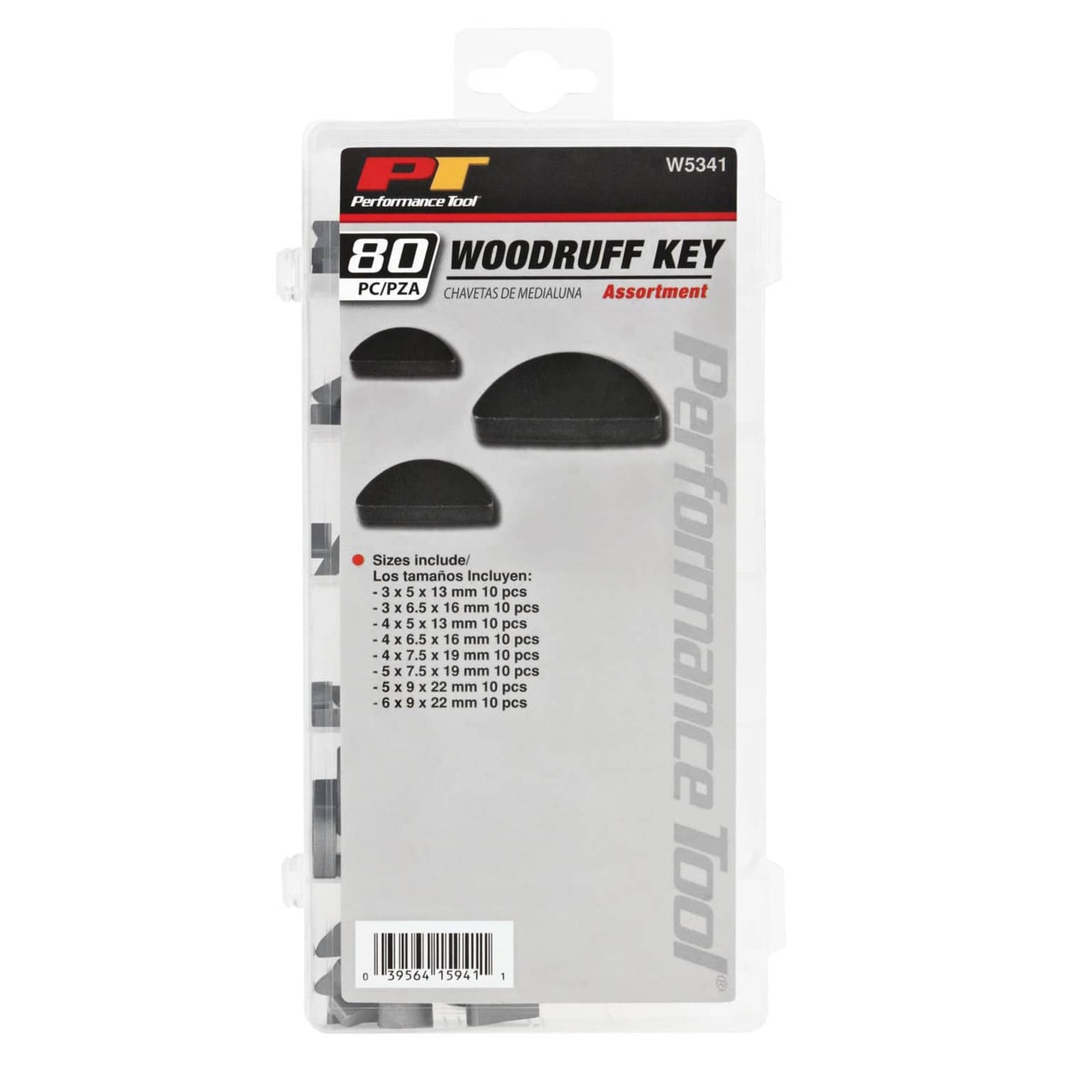 Back of metric woodruff key assortment pack with size list and 80 pieces