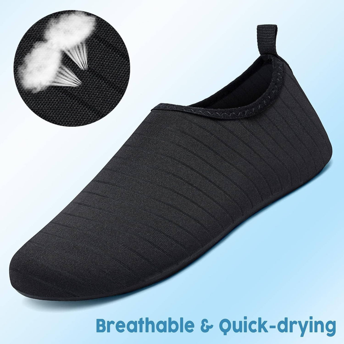 Black water sock shoe with grippy sole tread detail on toe area