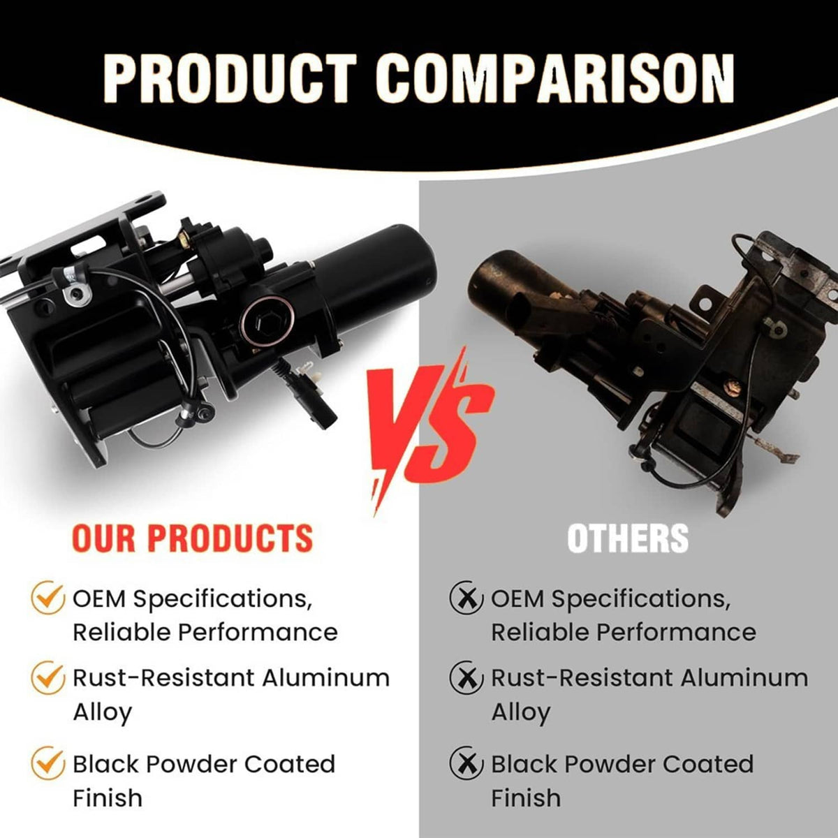 Power running board motor comparison view with two black motor assemblies side by side