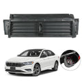Black active grille shutter assembly with motor actuator and horizontal slats