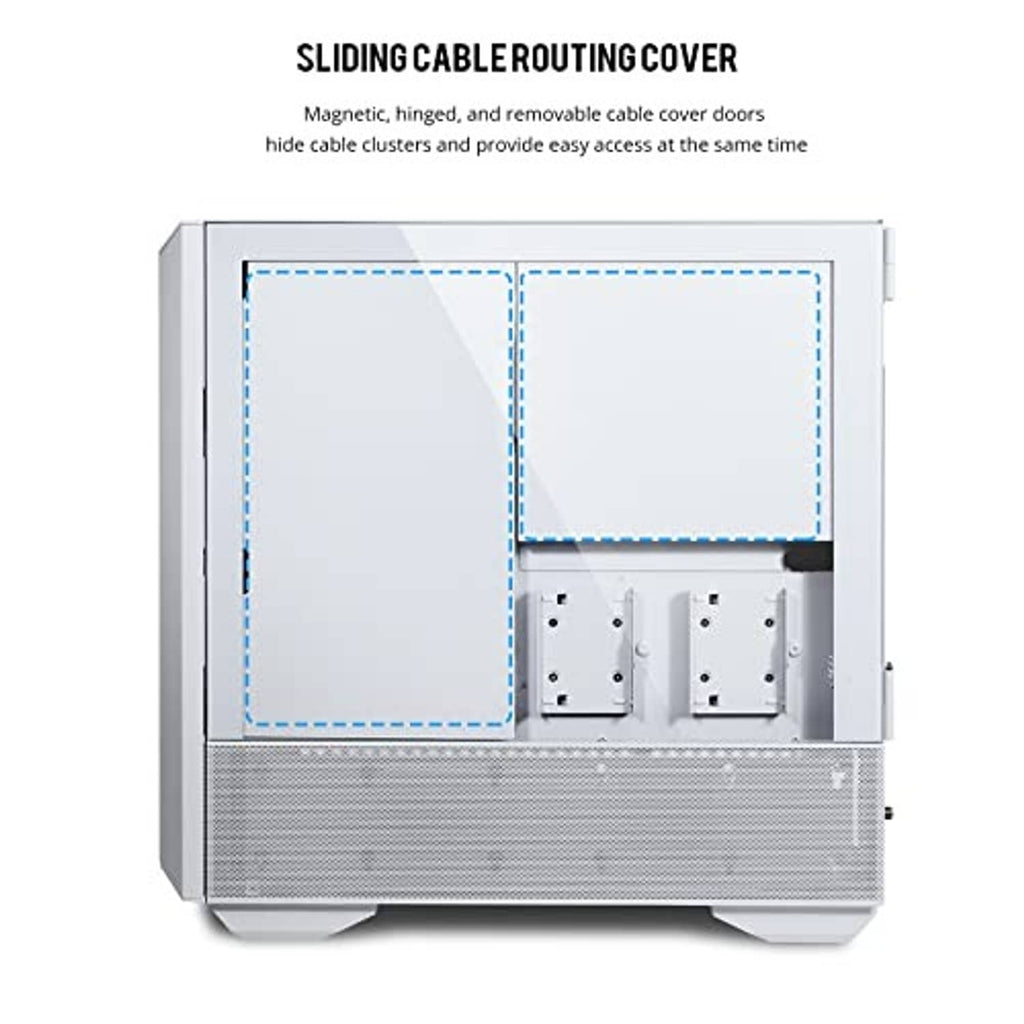 LANCOOL III E-ATX PC case with sliding cable routing cover doors and rear panel cutouts