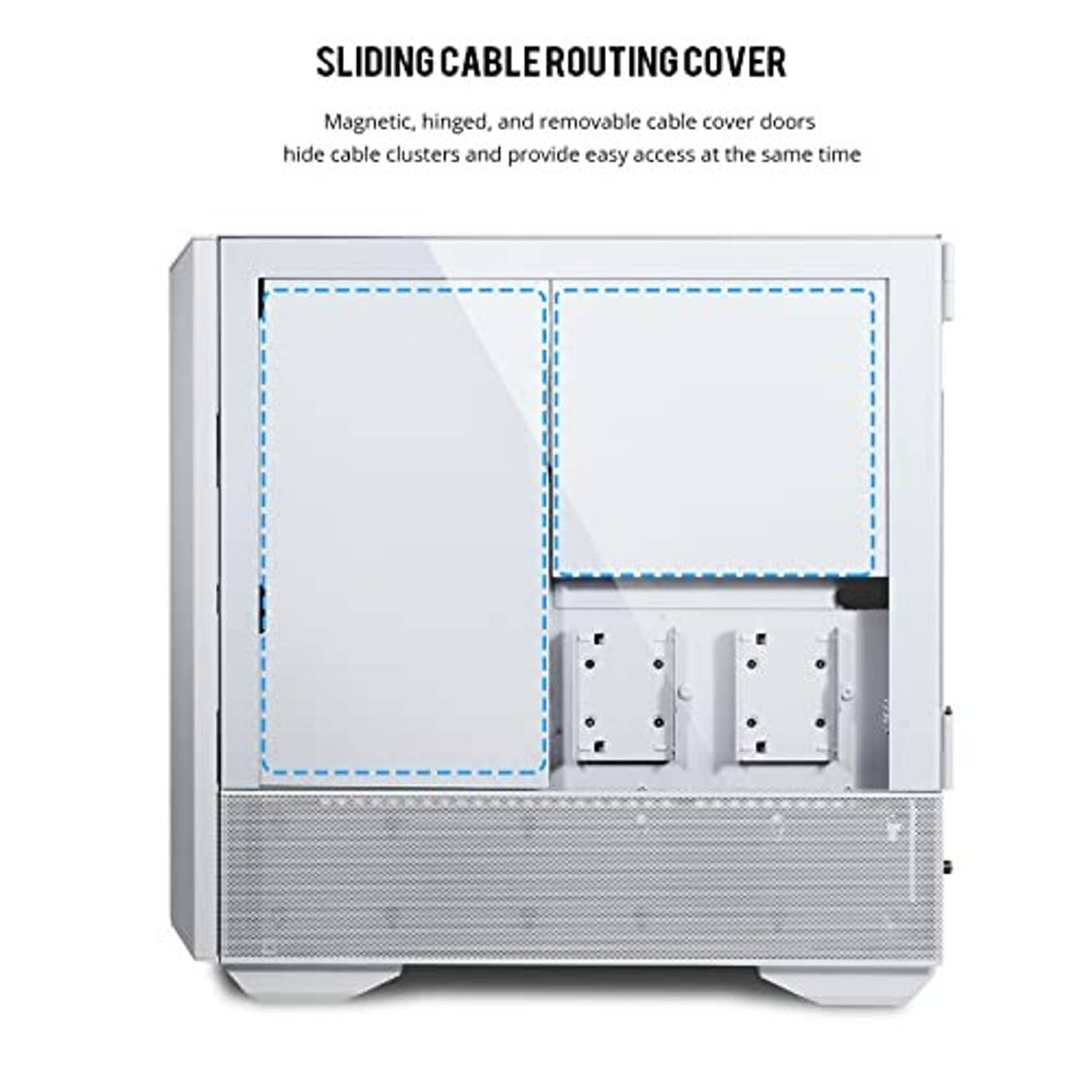 LANCOOL III E-ATX PC case with sliding cable routing cover doors and rear panel cutouts