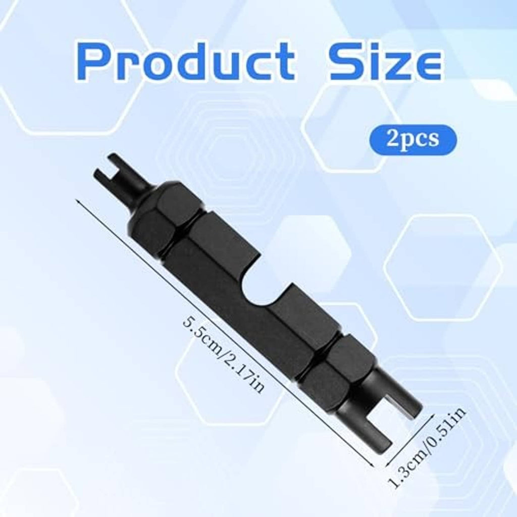 Black valve core remover tool with 2-prong end and metal shaft