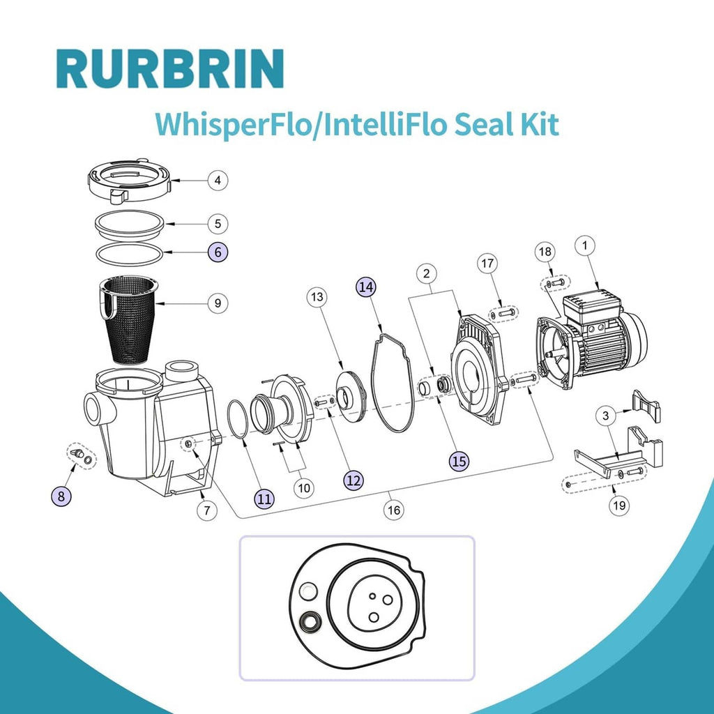 Exploded diagram of a seal kit with multiple numbered pump parts