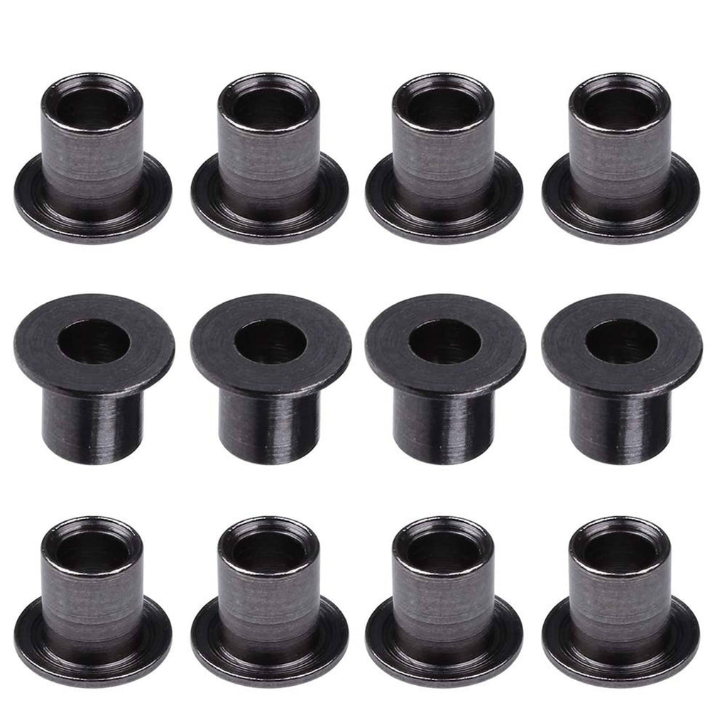 Black steering bushing sleeves with flanged base and center hole, set of 12