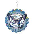 Butterfly wind spinner with blue and purple 3D metal petals and hanging hook