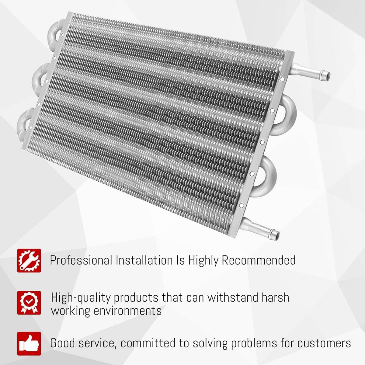 Aluminum transmission oil cooler radiator with curved mounting handles and hose ports
