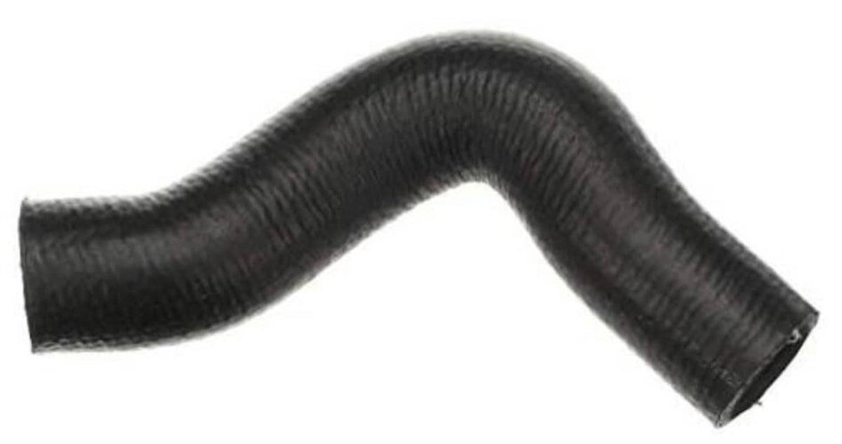 Molded coolant hose with curved elbow, black rubber, open ends