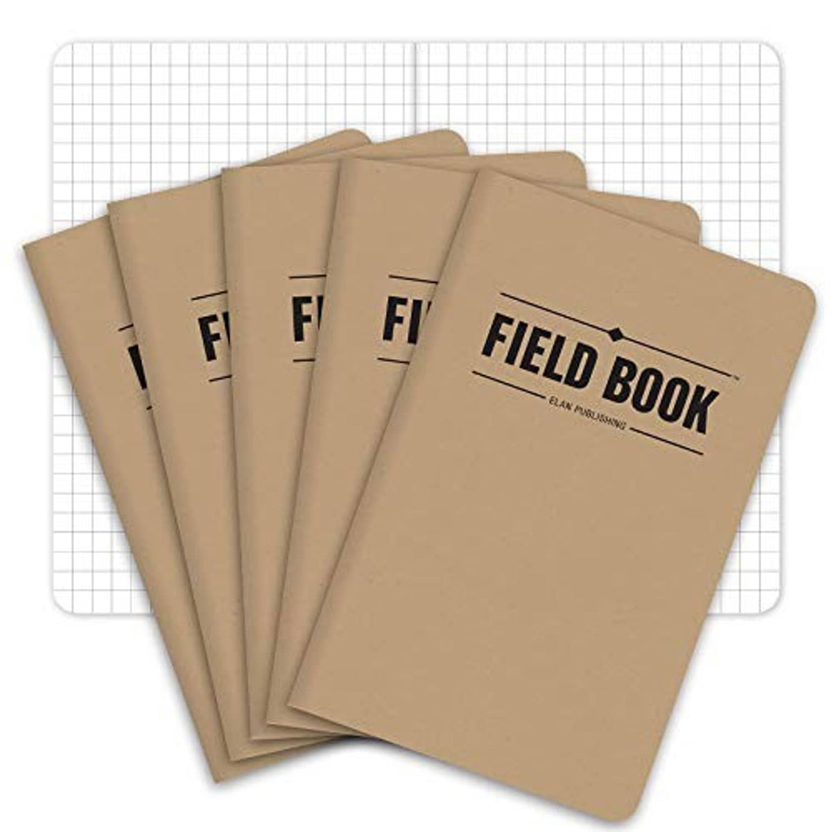 Set of 5 kraft pocket notebooks with 'FIELD BOOK' cover, 3.5x5.5 size