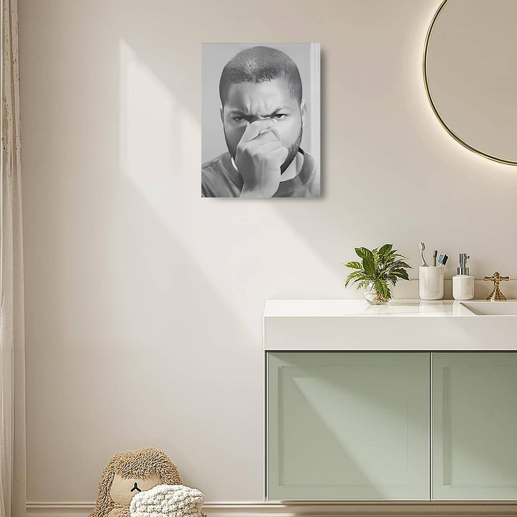 Black-and-white canvas wall art featuring man covering mouth portrait, small wall display