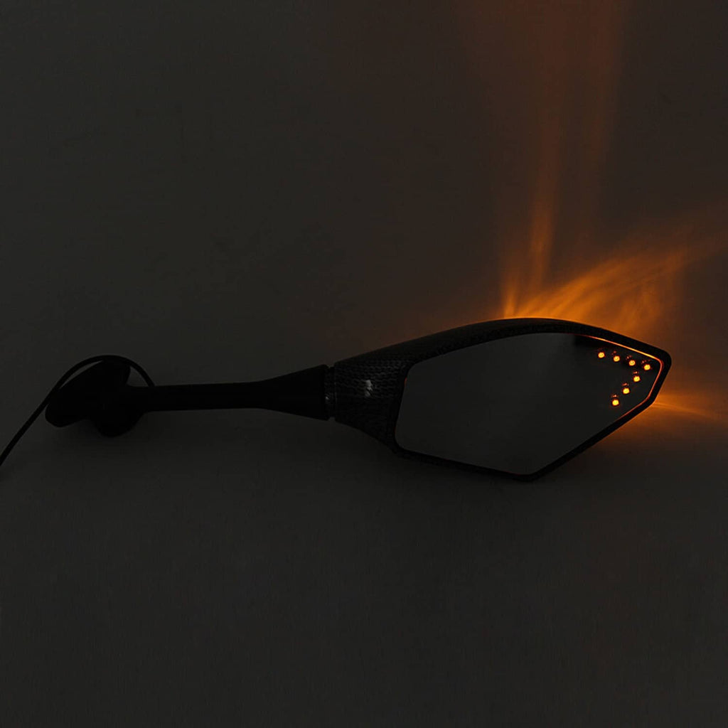 LED turn signal rearview mirror with smoked housing and amber indicator lights