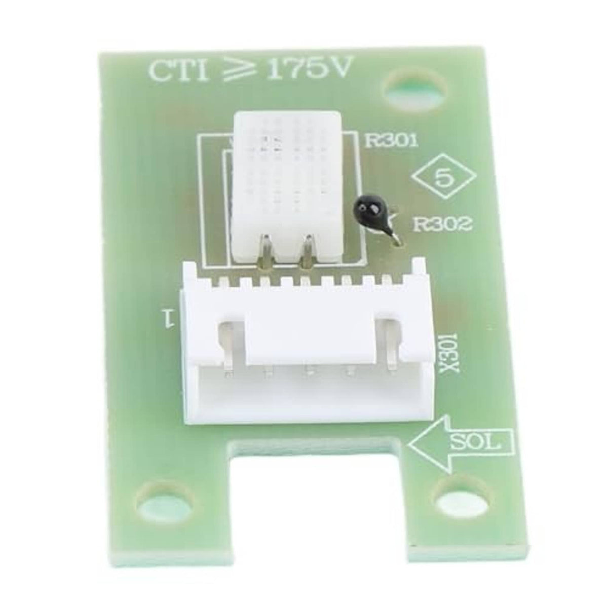 Green dehumidifier humidity sensor circuit board with white connector and pin components