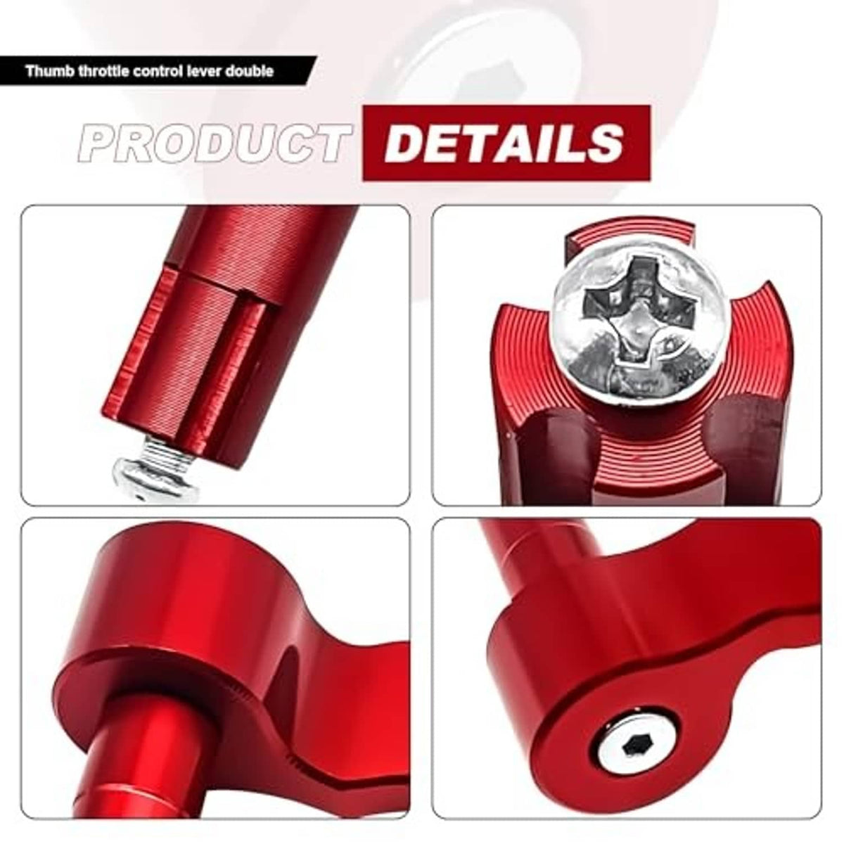 Red thumb throttle control lever detail with screw/bolt head on mounting end