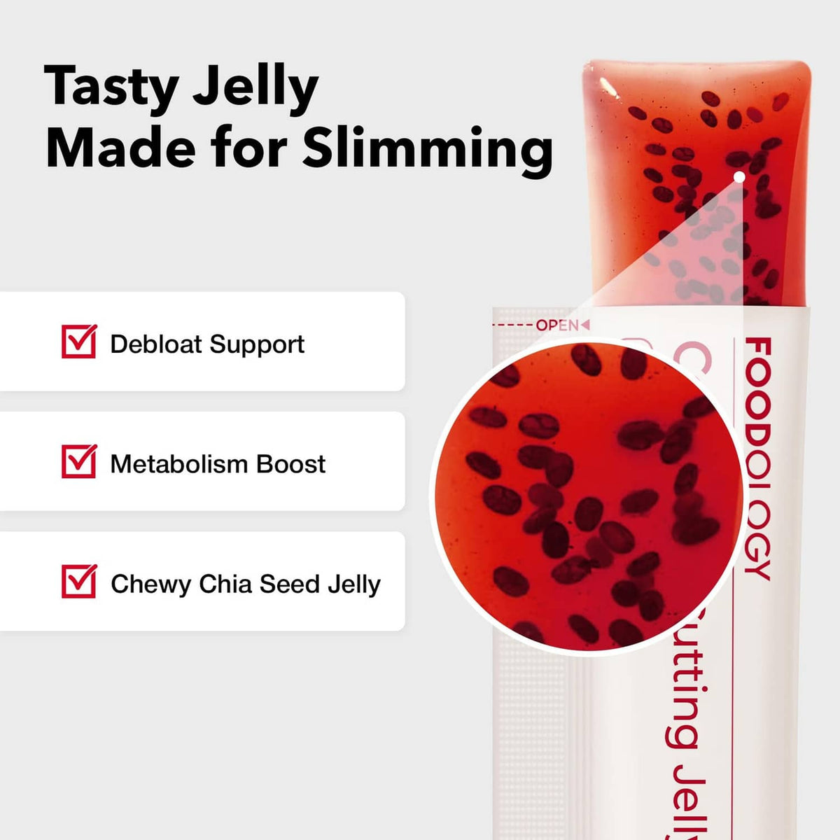 Pomegranate cutting jelly stick sachet with close-up jelly texture