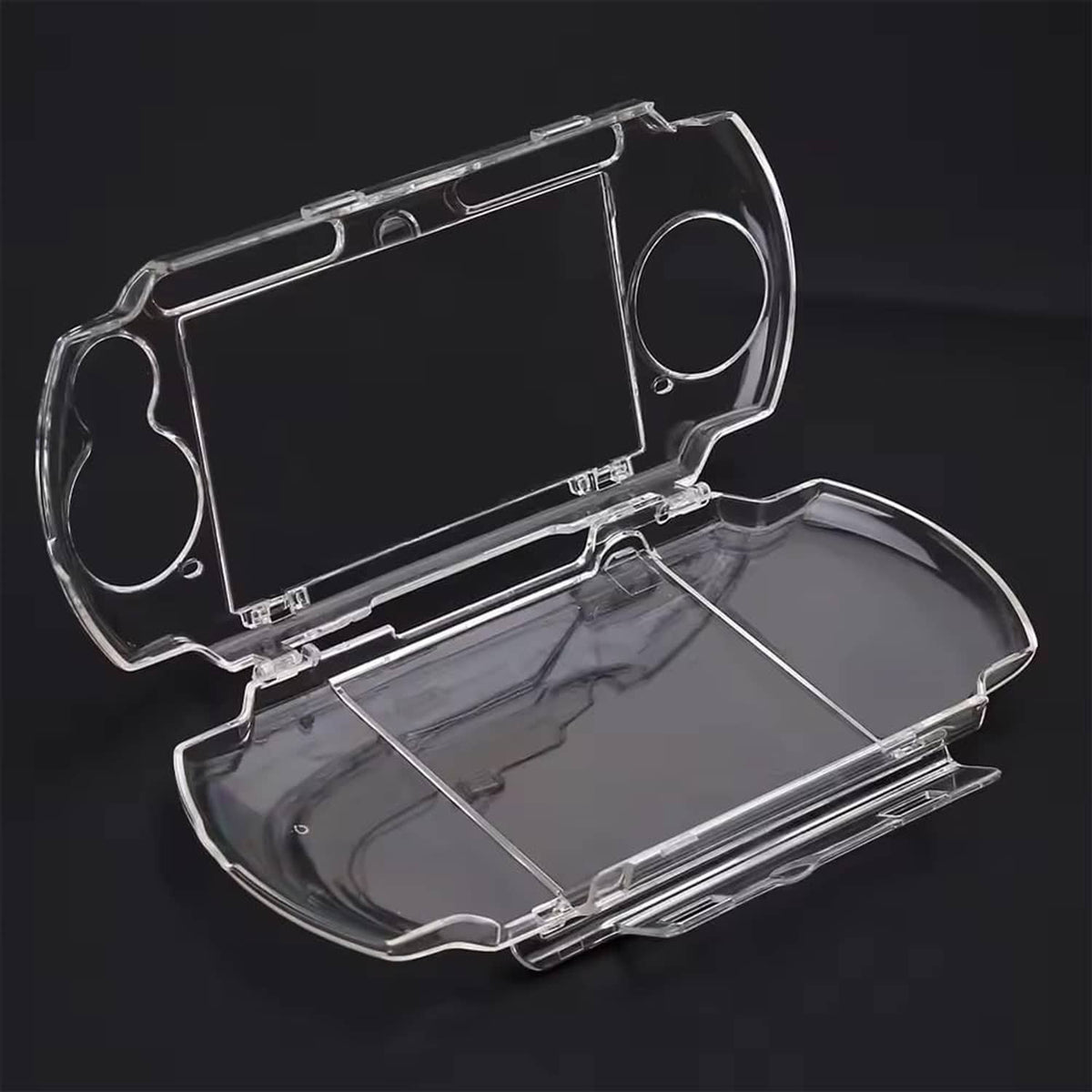 Clear hard shell case cover opened, showing console shape and button cutouts