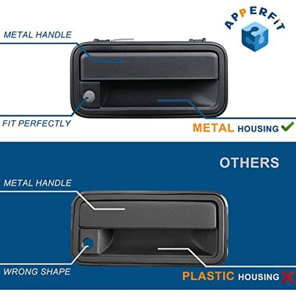 All-metal exterior door handle in black housing, shown in front view