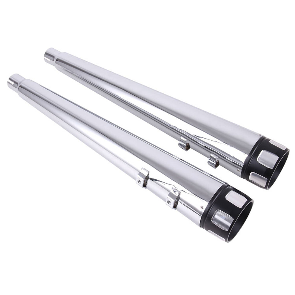 4-inch megaphone exhaust mufflers, chrome slip-ons with black end caps