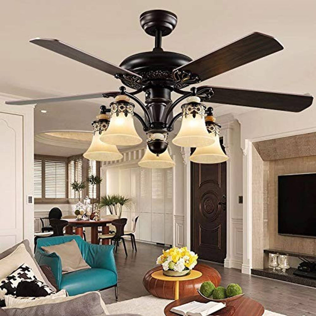 Chandelier with multiple E12 LED bulbs providing bright room lighting
