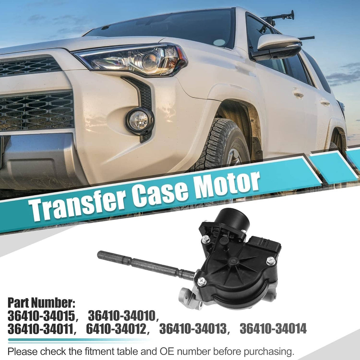Transfer case actuator motor with black circular cover and metal rod