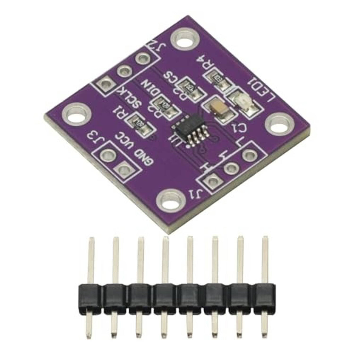 Digital potentiometer module PCB in purple with 10-pin header and four mounting holes.