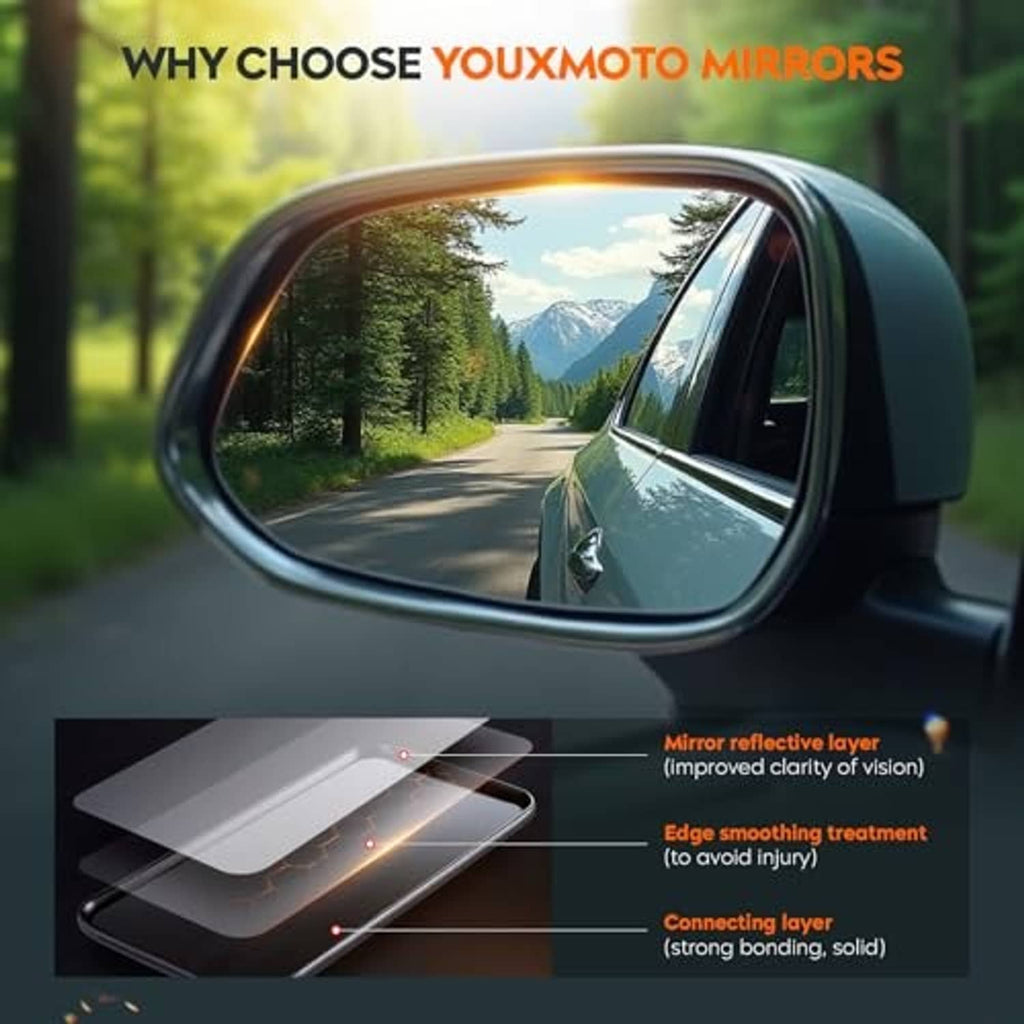 Heated side mirror with reflective glass surface for clearer driver visibility