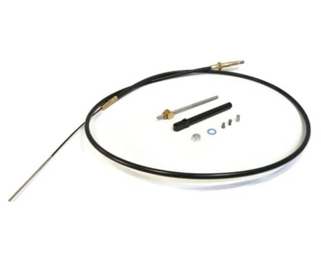 Shift cable kit with black cable, brass ends, and small mounting hardware set.